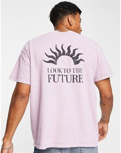 Розовая окрашенная футболка с принтом Future New look