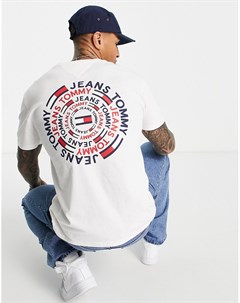 Кремовая футболка классического кроя с круглым логотипом на спине Tommy jeans