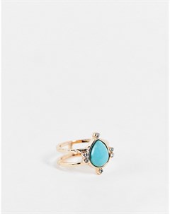 Золотистое кольцо с голубым камнем Asos design