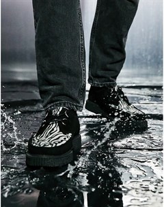 Черные замшевые ботинки со шнуровкой и деталью с зебровым принтом Creeper Asos design