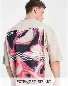 Плотная футболка в стиле oversized бежевого цвета с графическими принтами от комплекта ASOS Dark Fut Asos design