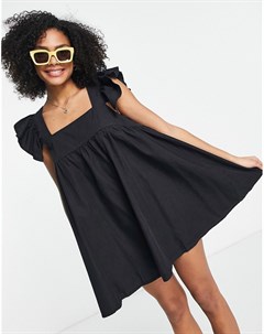 Мягкое джинсовое платье черного выбеленного цвета в стиле бэби долл с оборками на рукавах Asos design