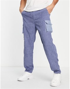 Вельветовые брюки карго голубого цвета с эффектом кислотной стирки от комплекта Liquor n poker
