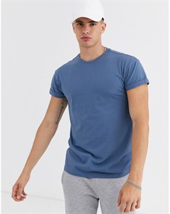 Голубая футболка с отворотами на рукавах New look