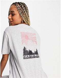 Светло серая футболка с принтом горы на спине Latemar Mountain Napapijri