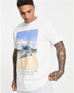Oversized футболка белого цвета с принтом с надписью South Beach South Beach Topman