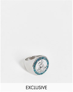 Серебристое кольцо печатка с эмалевой отделкой и изображением св Христофора Inspired Reclaimed vintage