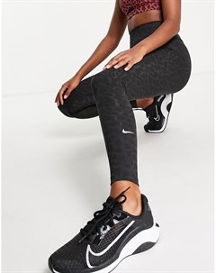 Черные леггинсы с блестящим леопардовым принтом One Nike training