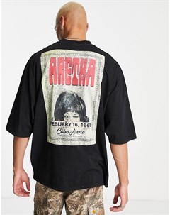 Черная oversized футболка с принтом Ареты Франклин Asos design