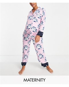Длинный пижамный комплект с рубашкой на пуговицах и принтом с летящим единорогом Maternity Chelsea peers