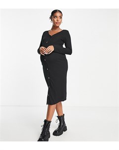 Черное трикотажное платье на пуговицах New look maternity