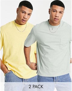 Набор из 2 футболок свободного кроя зеленого и желтого цвета Topman