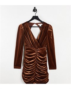 Бархатное присборенное платье мини коричневого цвета с открытой спиной Collective the label petite