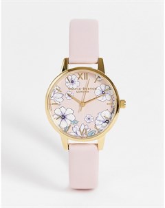 Часы розового и золотистого цветов с цветами на циферблате Olivia burton