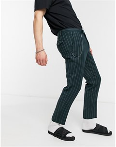 Зеленые укороченные зауженные брюки в тонкую полоску Twisted tailor