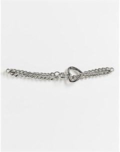 Серебристое ожерелье цепочка с застежкой сердечком Topshop