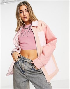 Розовая утепленная куртка на сквозной молнии в стиле пэчворк Topshop