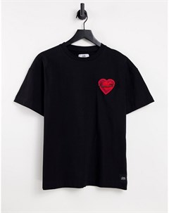 Черная oversized футболка с украшением в виде сердца с булавкой Sixth june