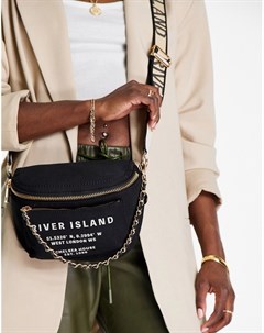 Черная парусиновая сумка через плечо с принтом River island