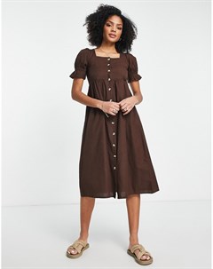 Шоколадно коричневое платье миди со сквозной застежкой на пуговицах Influence