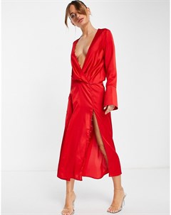Красное платье миди косого кроя с драпировкой и декоративными пуговицами Asos design