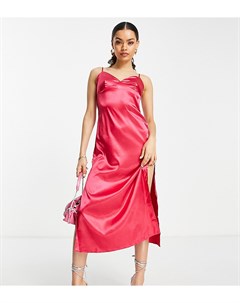 Ярко розовое атласное платье комбинация на тонких бретельках Urban threads petite