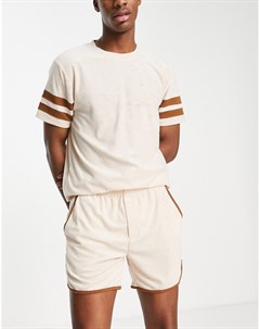 Махровый пижамный комплект из футболки и шорт с полосками по бокам Asos design