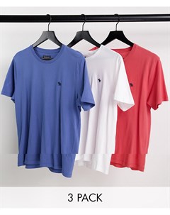 Набор из 3 футболок красного белого и синего цветов с логотипом Abercrombie & fitch