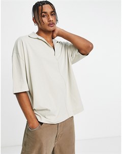 Бежевая футболка поло в стиле oversized с короткими рукавами Asos design