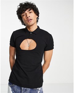 Черная облегающая футболка поло с декоративным вырезом на груди Asos design