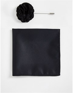 Булавка на лацкан пиджака с цветком и платок для нагрудного кармана черного цвета Gianni feraud