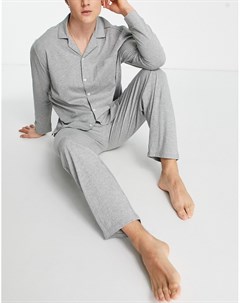 Пижамный комплект серого меланжевого цвета с рубашкой и брюками Asos design