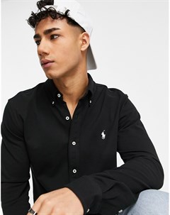 Черная рубашка на пуговицах из пике с маленьким логотипом Polo ralph lauren