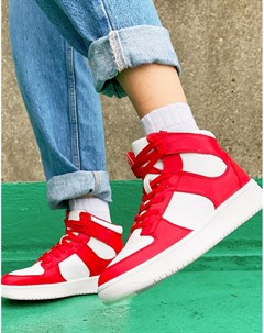 Ярко красные баскетбольные кроссовки из веган материалов с высоким верхом Monki