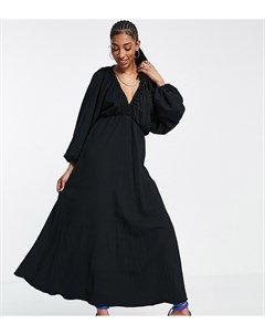 Черное фактурное платье макси с глубоким вырезом и рукавами летучая мышь ASOS DESIGN Tall Asos tall