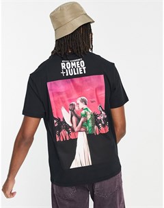 Выбеленная черная футболка в стиле oversized с принтом Ромео и Джульетты Asos design