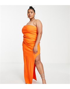 Оранжевое платье бандо макси с разрезом сбоку Vesper plus