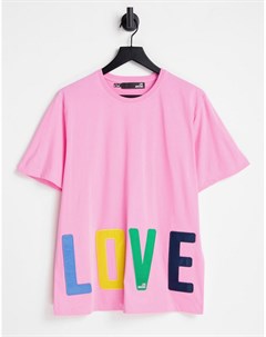 Розовая oversized футболка с большой надписью Love Love moschino