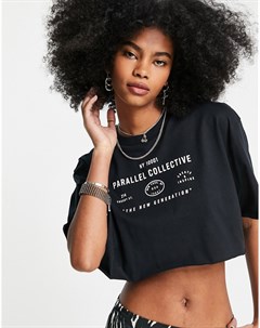 Черная укороченная футболка с принтом Parallel Collective Topshop