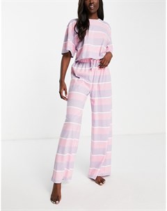 Пижамный комплект в полоску разной ширины розового и фиолетового цветов из футболки и штанов с широк Asos design