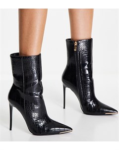 Черные ботинки для широкой стопы на каблуке с эффектом крокодиловой кожи Simmi London Simmi wide fit