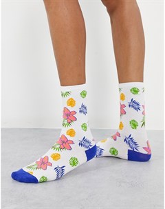 Белые носки обычной длины с цветочным принтом Ticker Vans