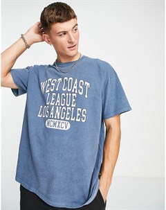 Синяя окрашенная футболка с принтом West Coast New look