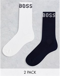 Набор из 2 пар носков белого и темно синего цветов с логотипом Boss bodywear