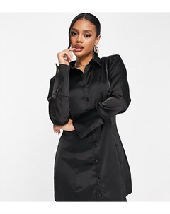 Черное атласное платье рубашка с широкими манжетами Missguided