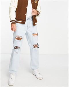 Бледно голубые прямые джинсы со рваной отделкой Asos design