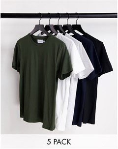 Набор из 5 классических футболок белого черного серого темно синего цвета и цвета хаки Topman