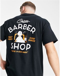 Черная футболка в стиле oversized с принтом Barber Shop New look