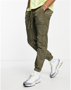 Зауженные брюки цвета хаки со вставками поясом и кнопками Topman
