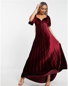Красное бархатное платье макси с завышенной талией плиссировкой и перекрещенной отделкой на спине Asos design